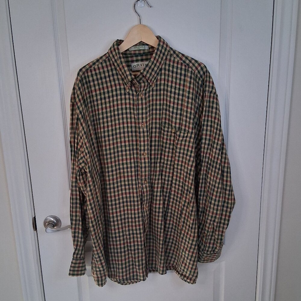 Orvis Shirt Mens 2XL Tall Plaid Button Down Long Sleeve  Flannel Casual Preppy